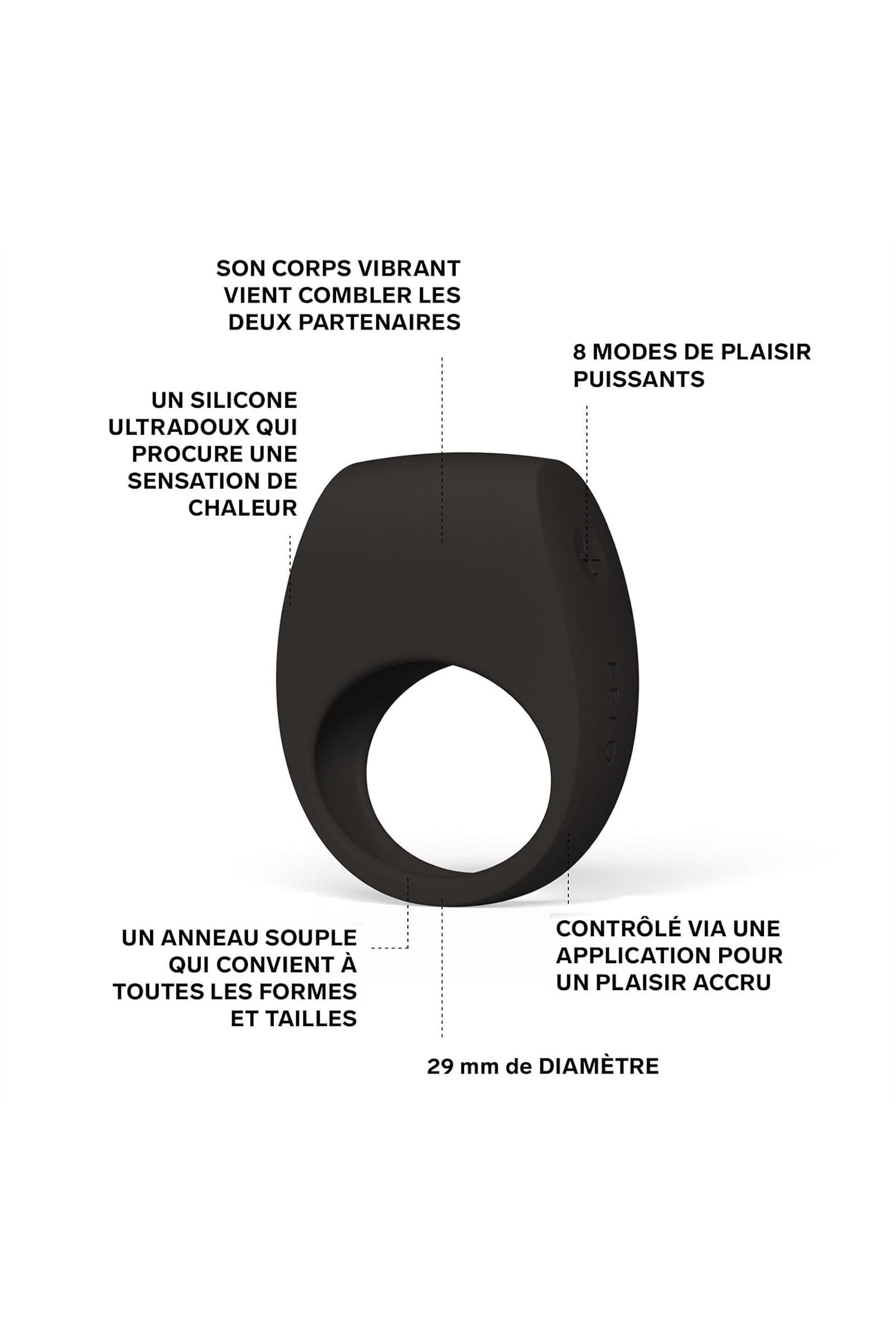 Lelo Tor 3 noir, cockring vibrant connecté