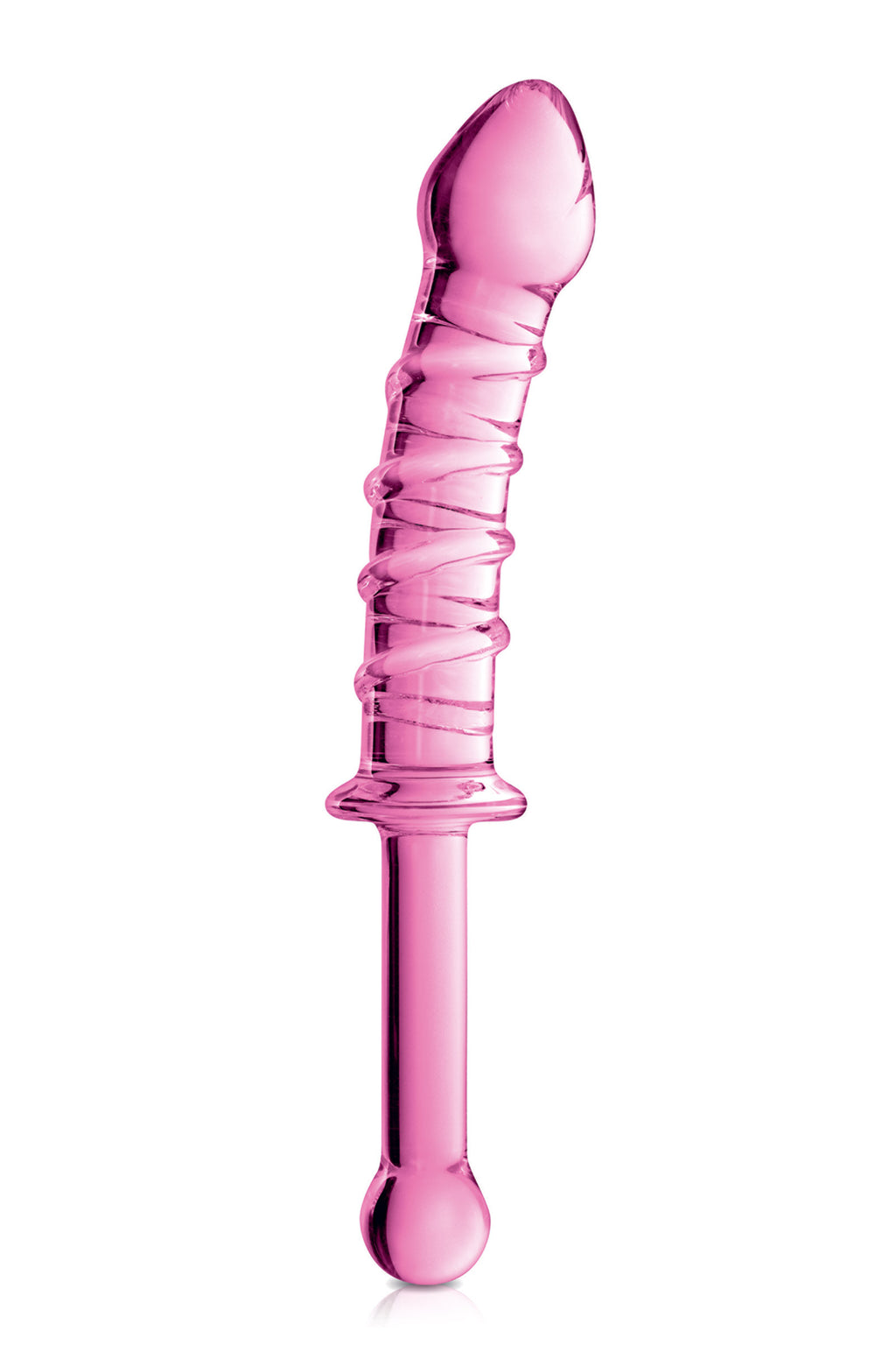 Glossy Toys Glass Dildo 16 Pink – Dildo en verre avec poignée, stries & stimulation du point G