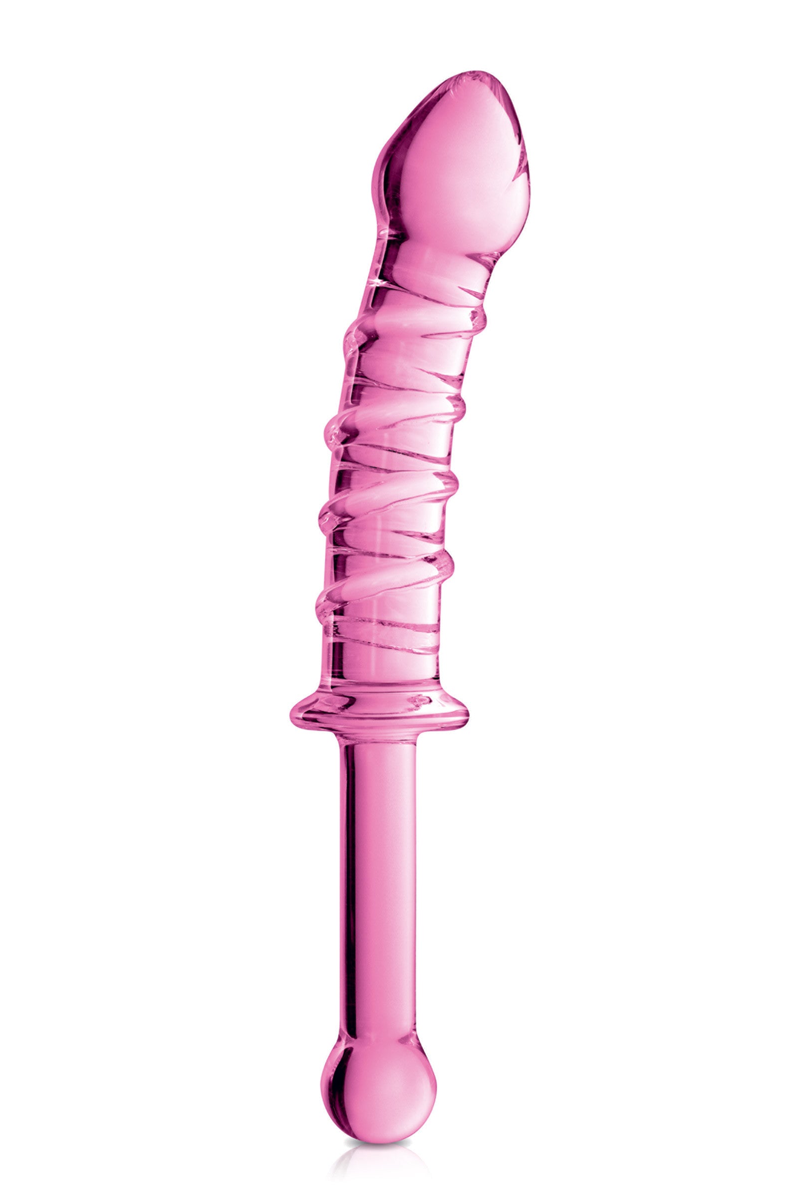Glossy Toys Glass Dildo 16 Pink – Dildo en verre avec poignée, stries & stimulation du point G