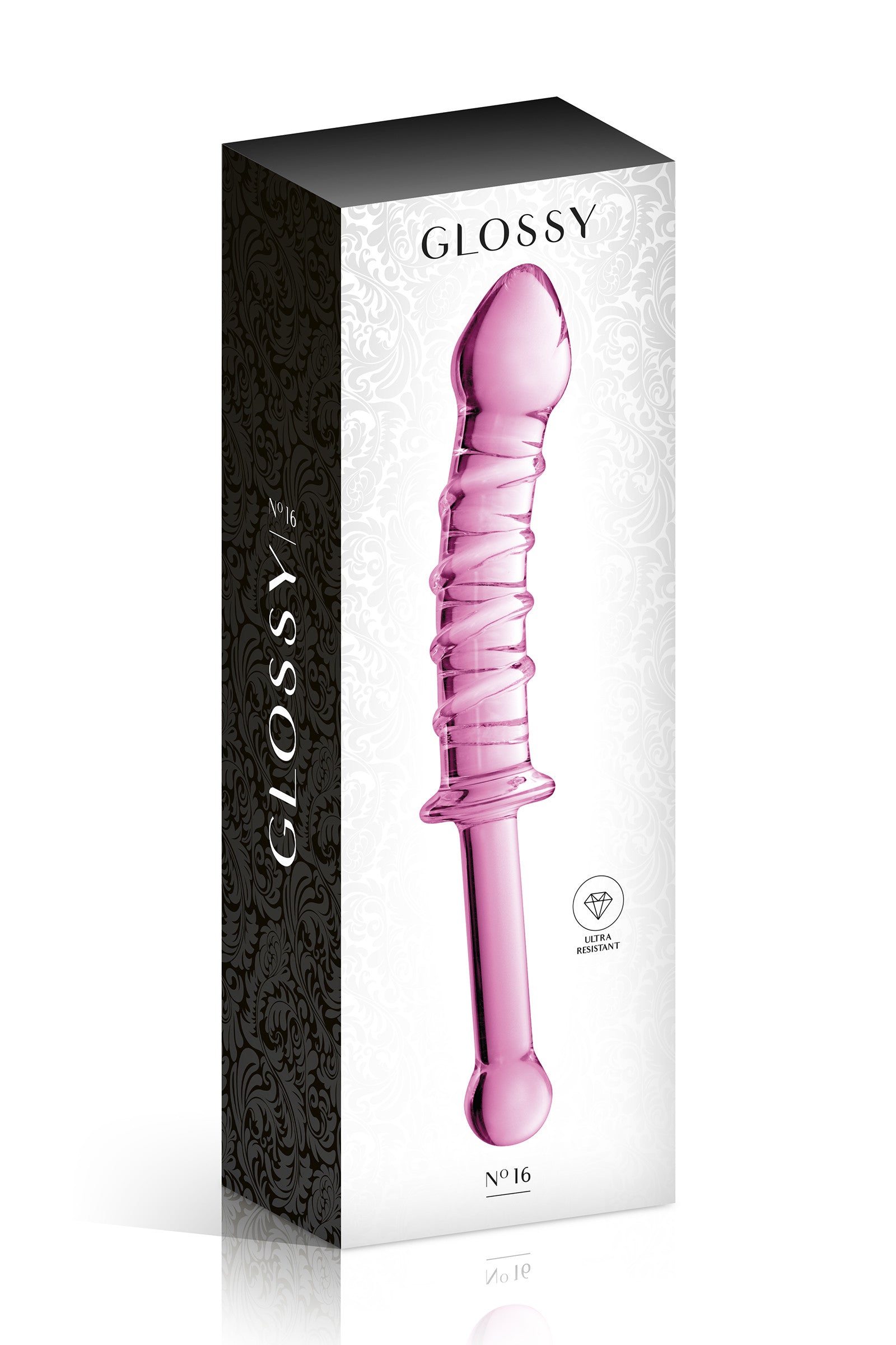 Glossy Toys Glass Dildo 16 Pink – Dildo en verre avec poignée, stries & stimulation du point G