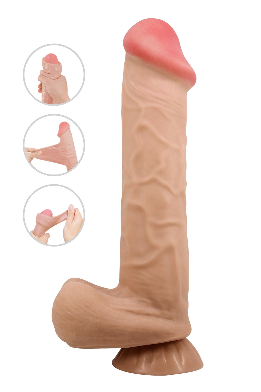 Gode réaliste à ventouse avec squelette articulé -De 19.3cm a 26cm-