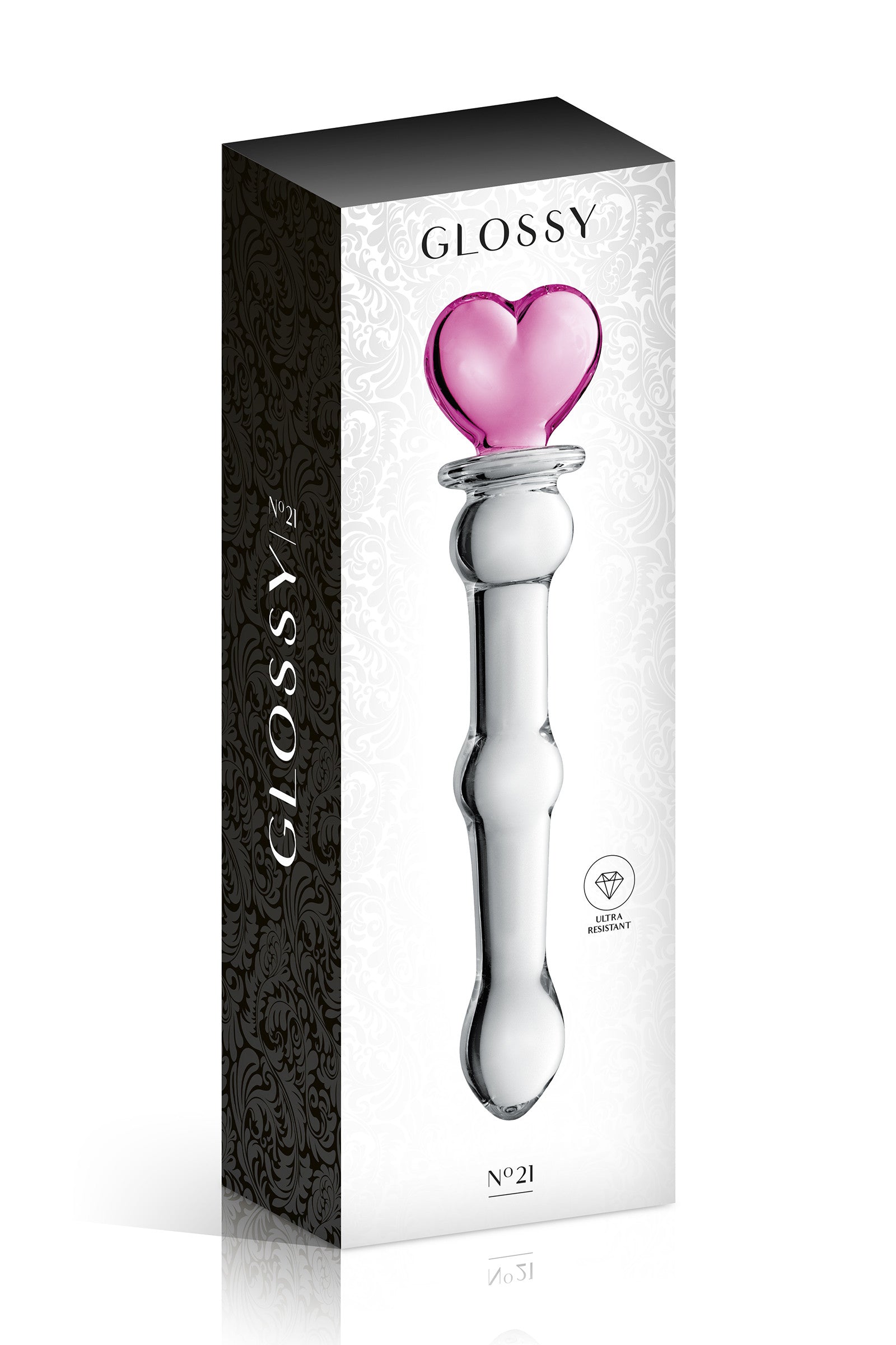 Glossy Toys Glass Dildo 21 – Dildo en verre incassable avec cœur rose & boules stimulantes