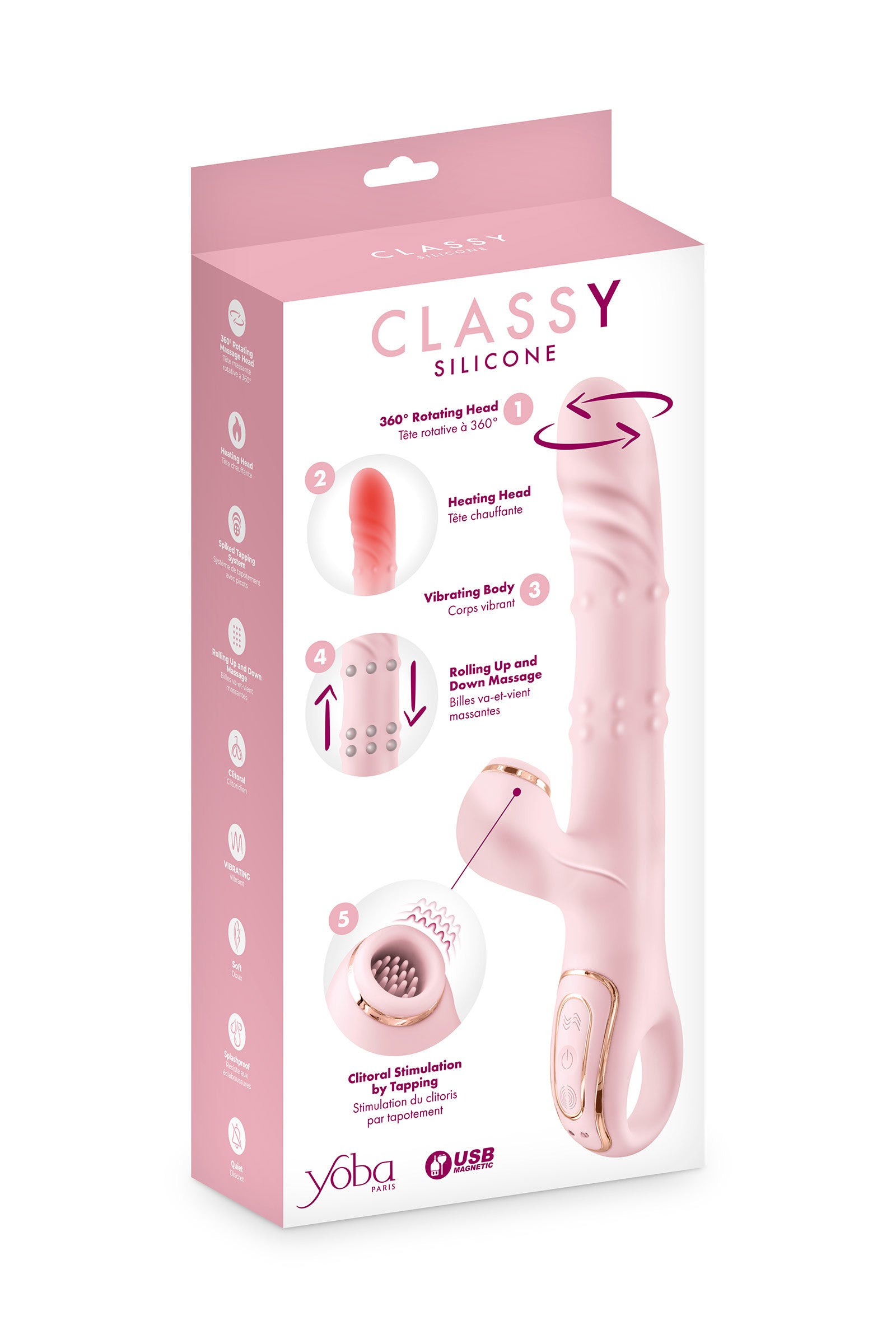 Yoba Classy – Vibromasseur Rabbit 5-en-1 avec rotation, tapotements, vibrations & fonction chauffante